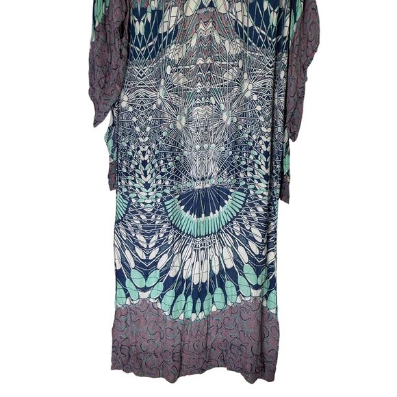 BCBGMaxazria Blue Print Boho Hi-Low Cutout Wing Sleeves Kimono Cardigan Size XS - Picture 6 of 9